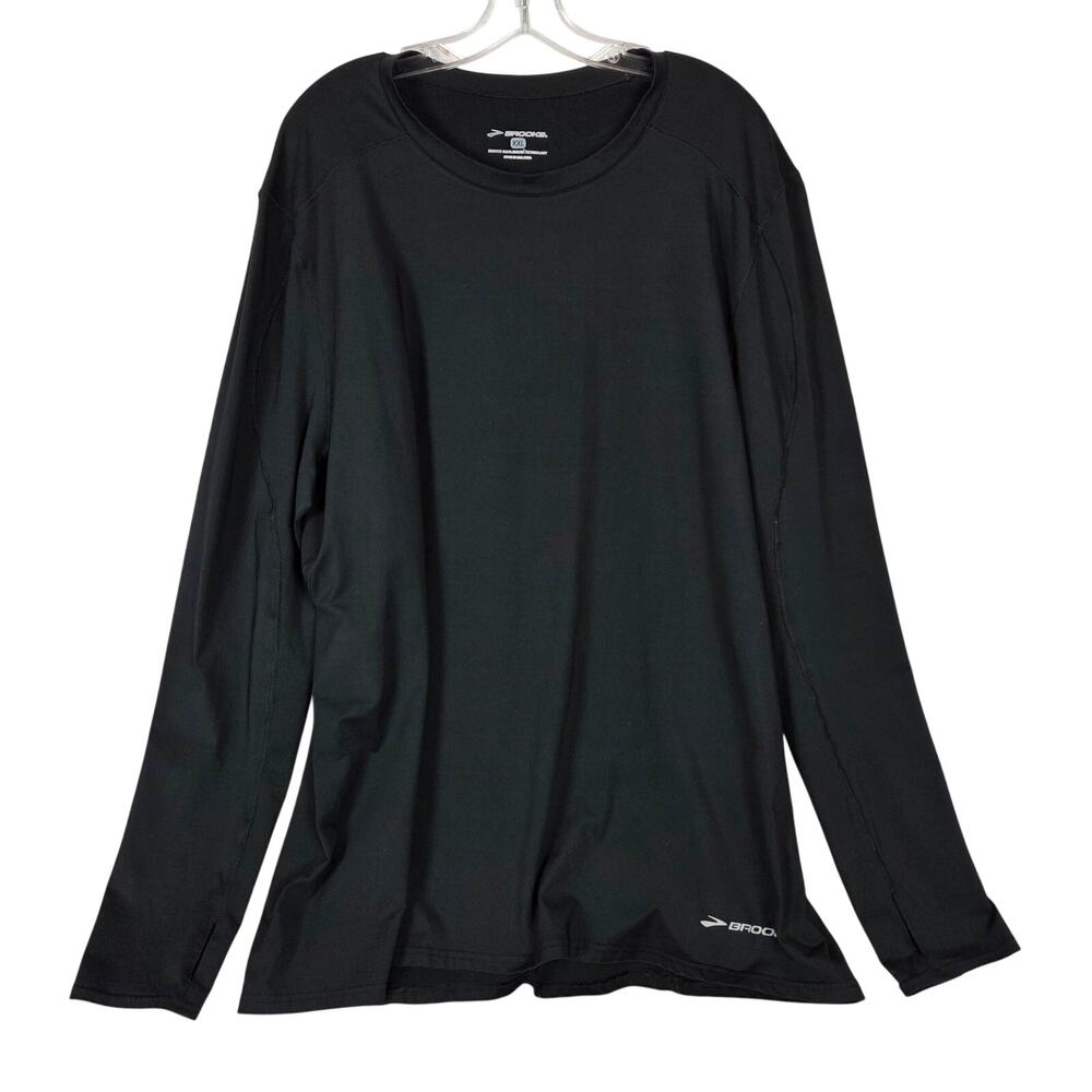 Brooks Mens Black Long Sleeve Performance Shirt 2XL Black Sweat Wicking Running